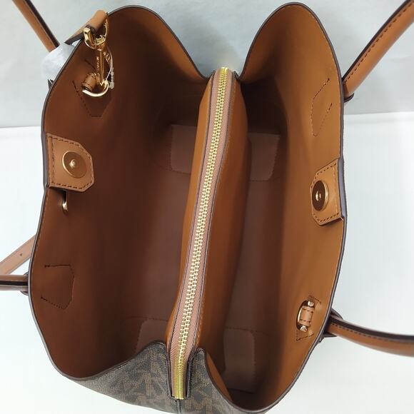 Michael Kors Mercer Gallery Brown Leather MK Printed Satchel Tote Bag - NWT $358 - Picture 10 of 16